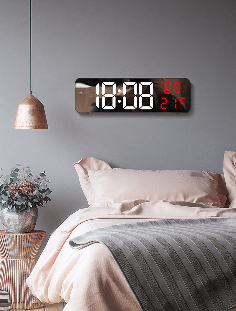 Horloge murale numérique à LED avec grand écran et miroir électronique