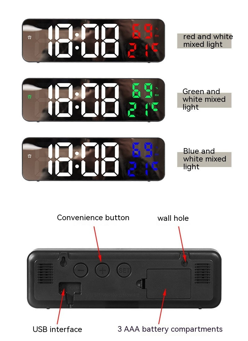 Horloge murale numérique à LED avec grand écran et miroir électronique