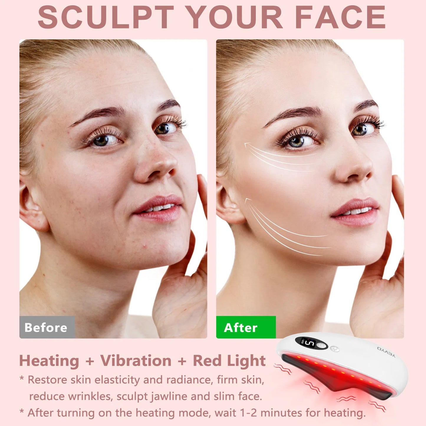 Outil Gua Sha pour le visage, outil Gua Sha électrique en obsidienne noire pour le visage, le menton, le cou et le corps. Pierre de massage vibrante et chauffante pour sculpter le visage, éliminer les rides et lutter contre le vieillissement.