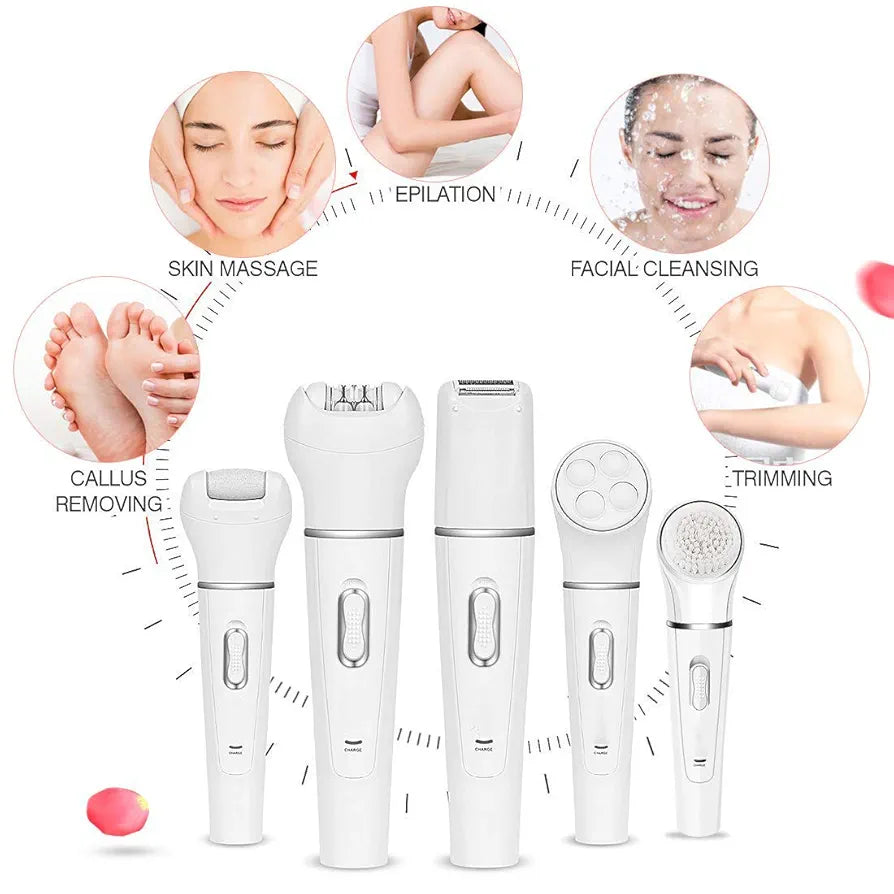 5 in 1 Multi-Functional Portable Face and body Skin Care Electric Massager Scrubber with Facial Latex Brush